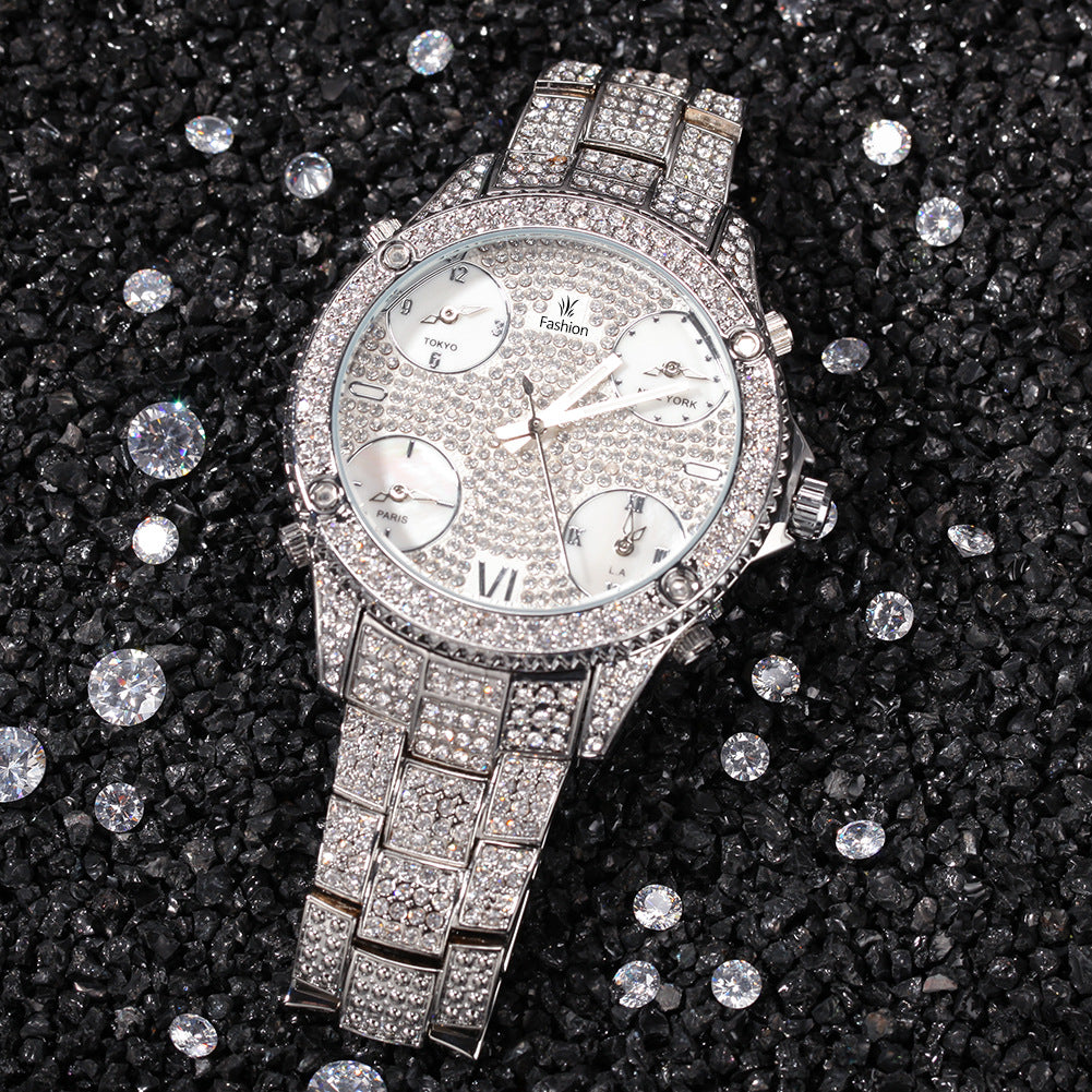 Full Diamond Large Dial Wristwatch