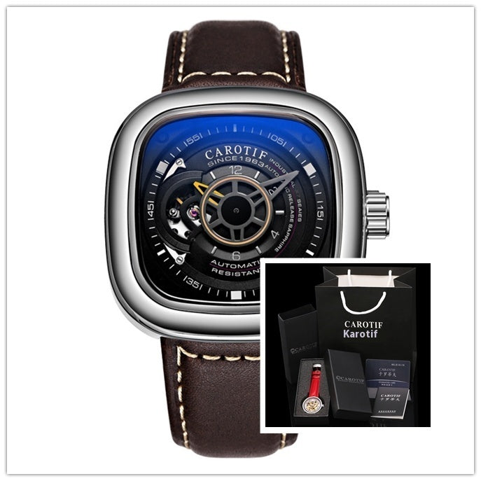 Men's Hollow Square Dial Mechanical Watch