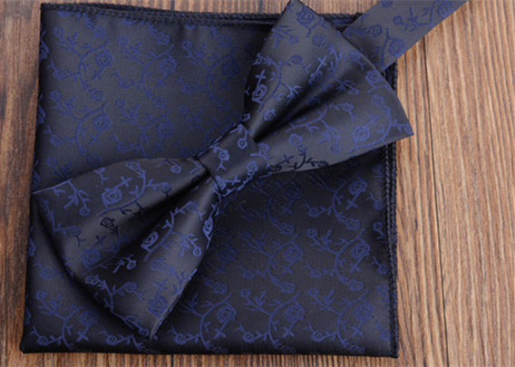 Fashion Adult Men's Pocket Square Bow Tie Two-piece Suit