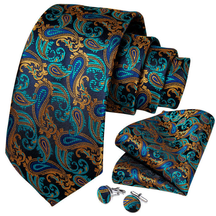Men's Tie Pocket Square Cuff Buckle Set Plaid Retro