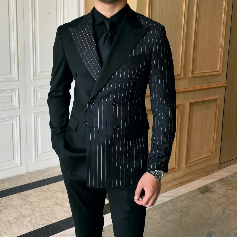 Men's Striped Double Breasted Blazer Tailored