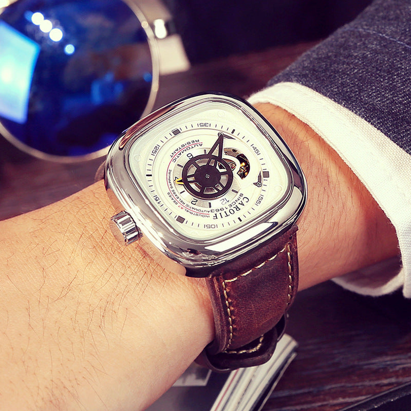 Men's Hollow Square Dial Mechanical Watch