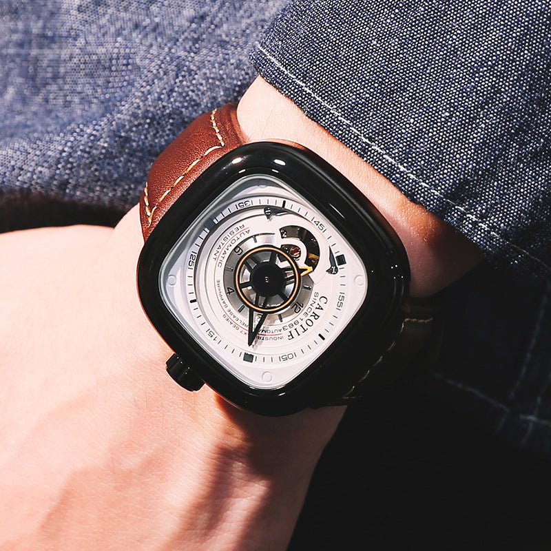 Men's Hollow Square Dial Mechanical Watch