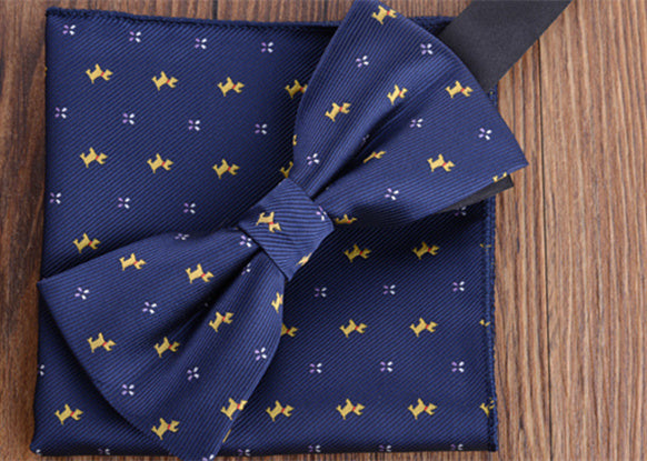 Fashion Adult Men's Pocket Square Bow Tie Two-piece Suit