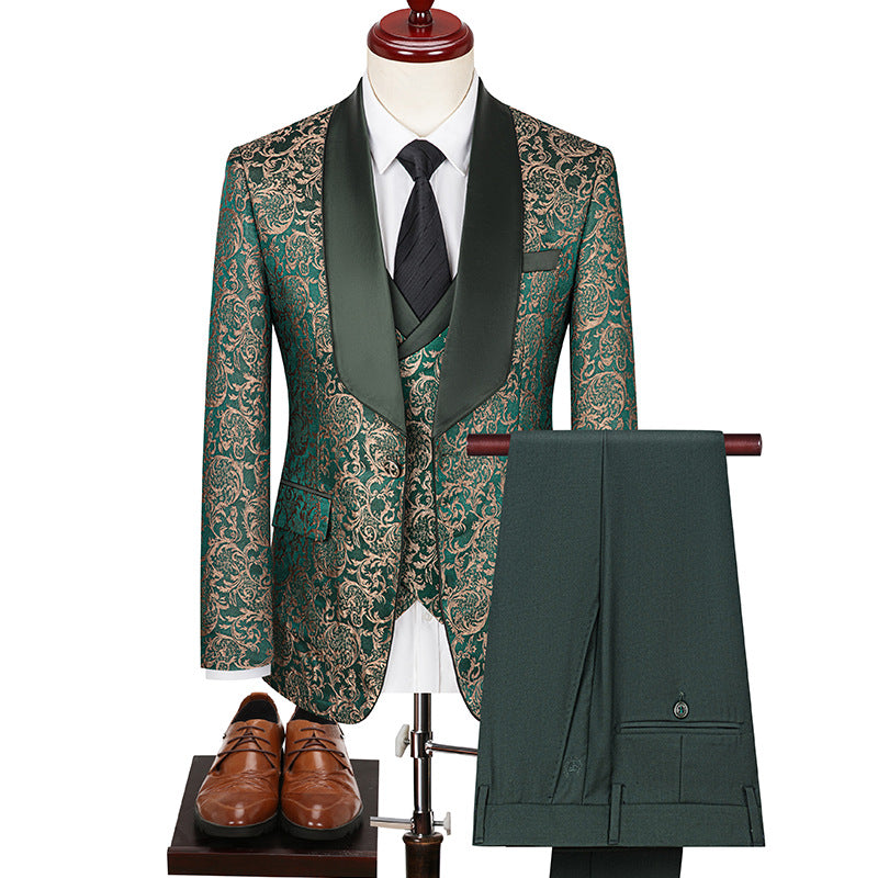 Men's Jacquard Wedding Dress Groom Suit