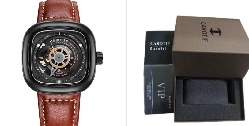 Men's Hollow Square Dial Mechanical Watch