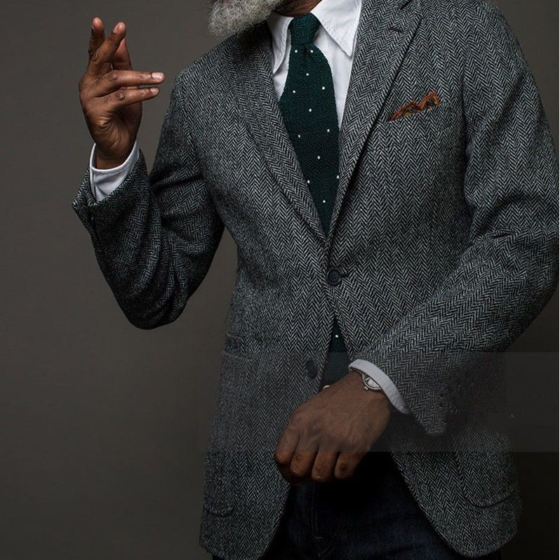 Mens British Style Retro Tweed Wool Blazer