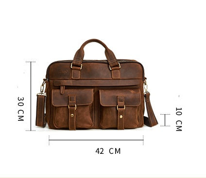 Genuine Cowhide Oblique Bag 15.6 Inch Briefcase