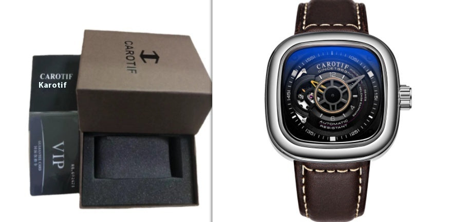 Men's Hollow Square Dial Mechanical Watch