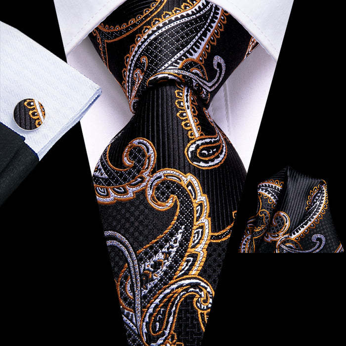 Men's Tie Pocket Square Cuff Buckle Set Plaid Retro