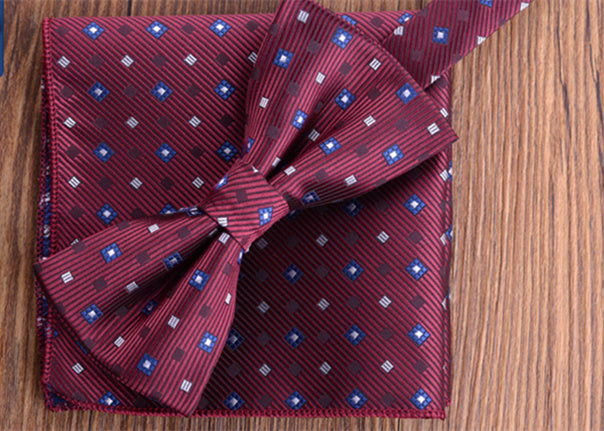 Fashion Adult Men's Pocket Square Bow Tie Two-piece Suit