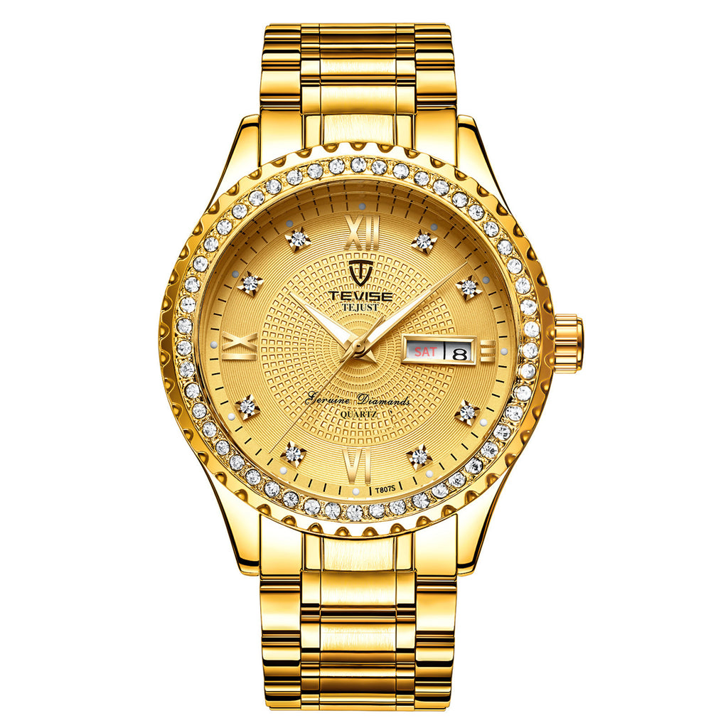 Quartz Gold Diamond Wristwatch