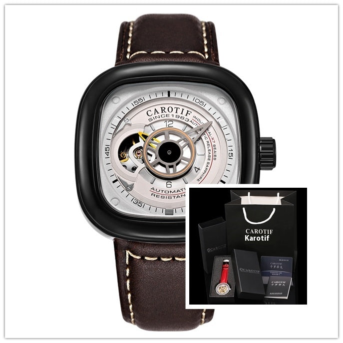 Men's Hollow Square Dial Mechanical Watch