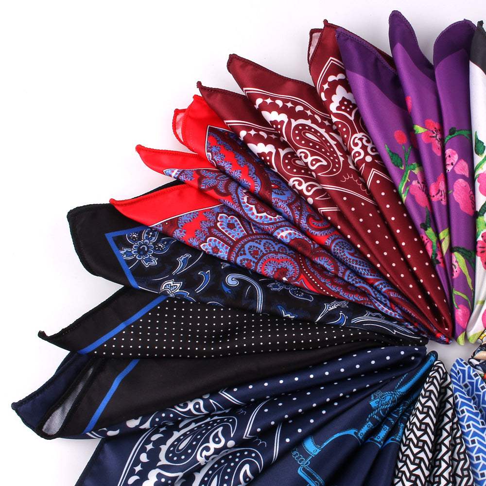 Men's Suit Pocket Cashew Flower Pattern Business Small Square Scarf