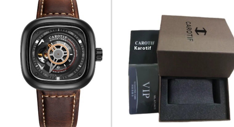 Men's Hollow Square Dial Mechanical Watch
