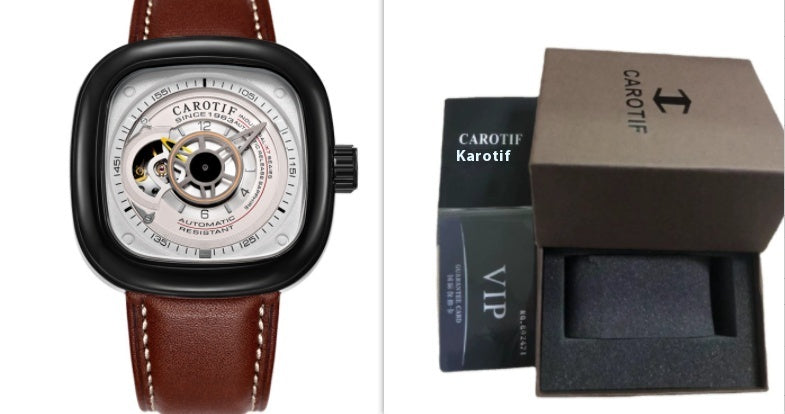 Men's Hollow Square Dial Mechanical Watch
