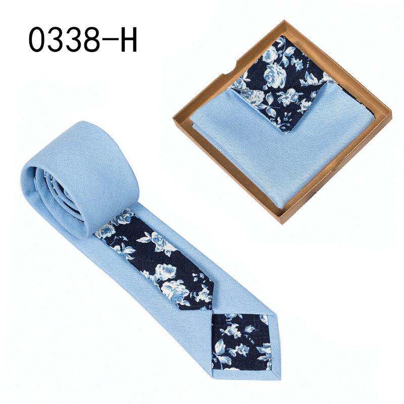 Men's Tie Floral Print Pocket Square Cotton Tie