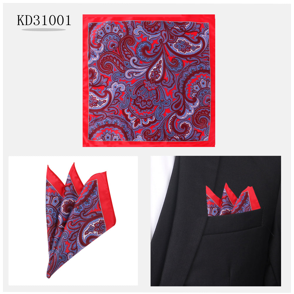 Men's Suit Pocket Cashew Flower Pattern Business Small Square Scarf