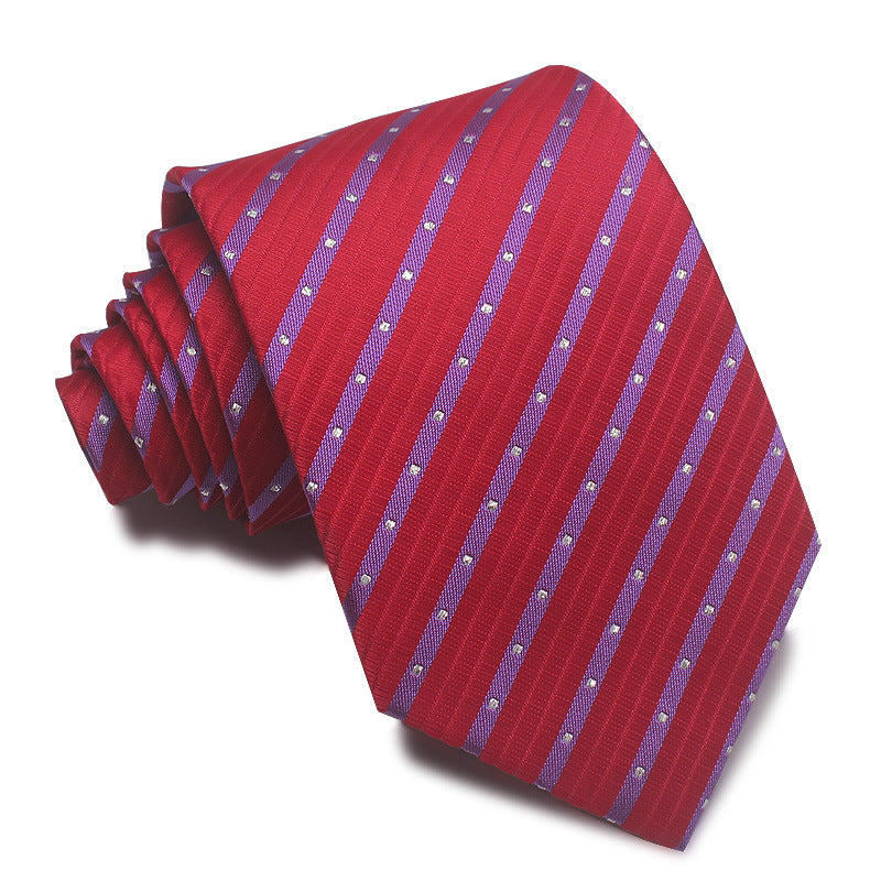 8CM Polyester Jacquard Striped Tie Men's Business Formal Red Black Blue