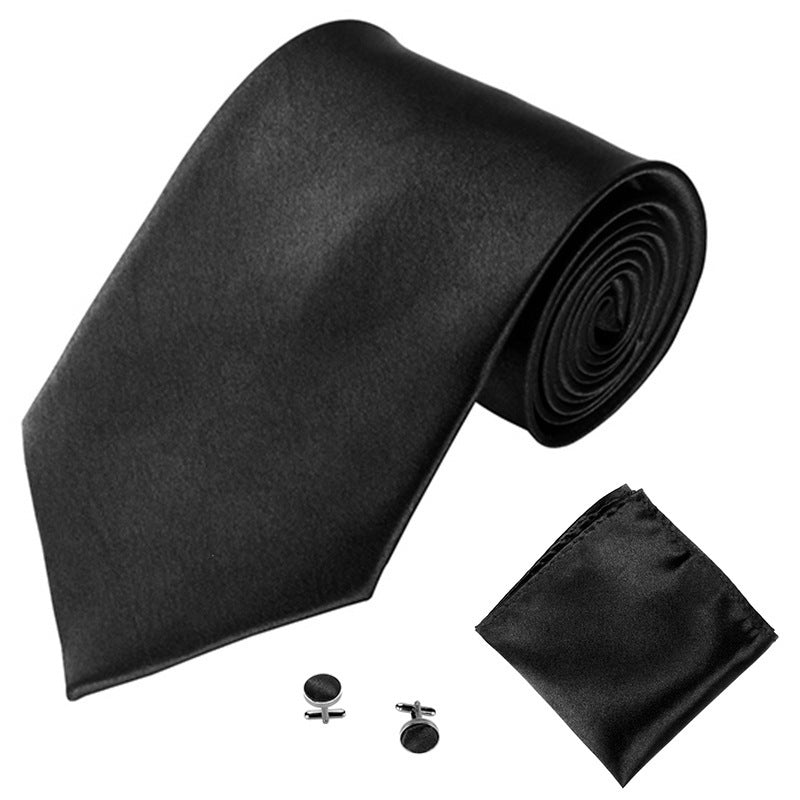 Solid Monochrome Tie Cufflinks Pocket Square Set
