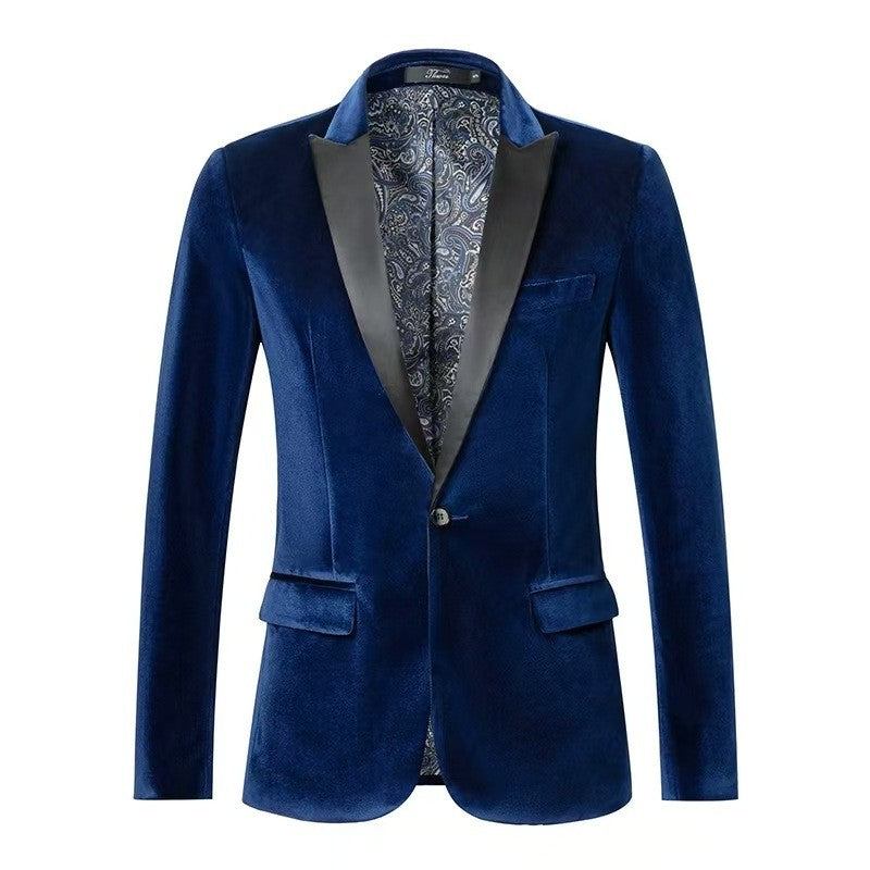 Autumn And Winter Golden Velvet Blazer High Quality Slim Fit Blazer Fashion Casual Men Groom Singer