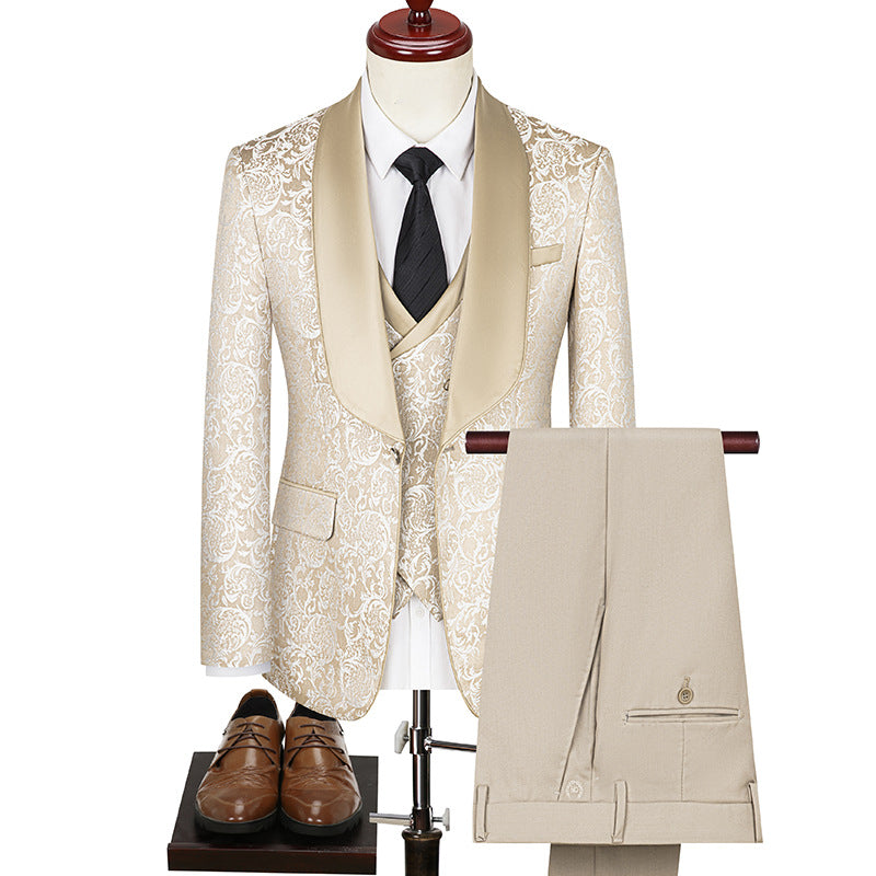 Men's Jacquard Wedding Dress Groom Suit