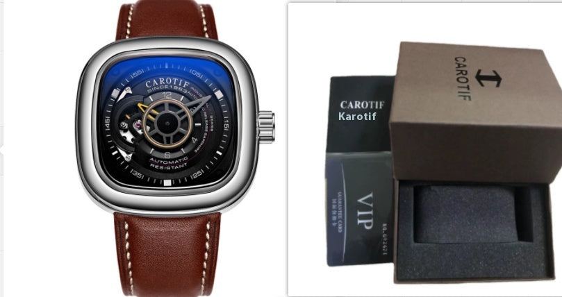 Men's Hollow Square Dial Mechanical Watch