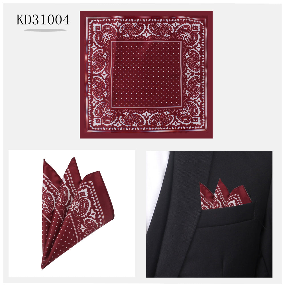 Men's Suit Pocket Cashew Flower Pattern Business Small Square Scarf